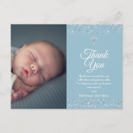 Baptism Christening Silver Hearts Photo Tack Vykort