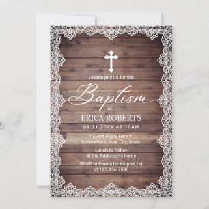 Baptism Christening Vintage Snöre Rustic Wooden Inbjudningar
