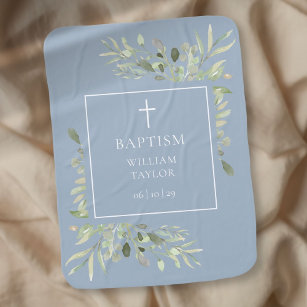 Baptism Christening Watercolor Greenery Dusty Blue Bebisfilt