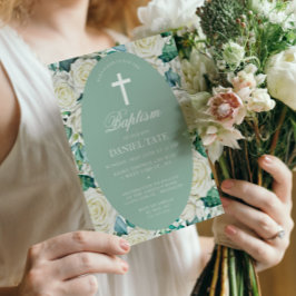 Baptism & Christening WhiteFlowers Eucalyptus Inbjudningar