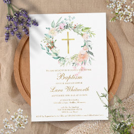 Baptism Christening Woodland Blommigt Garland Inbjudningar