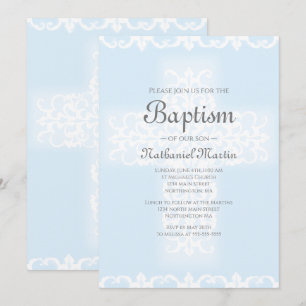 Baptism Christian Kor Blue Damask Boy Inbjudningar