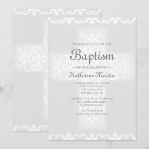 Baptism Christian Kor Grått Damask Girl Inbjudningar
