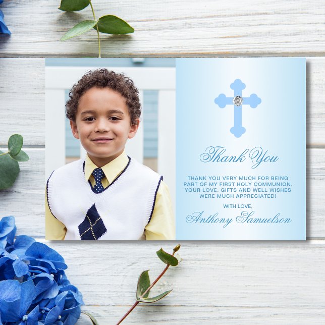Baptism Communion Confirmation Blue BOY PHOTO Tack Kort (Skapare uppladdad)