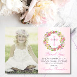 Baptism Communion Confirmation Girl Blommigt PHOTO Tack Kort<br><div class="desc">Fintvätt av andningsaptism, julklappning, första Heligans kommunision eller Bekräftelse tack för att du har kort för flicka. Pastel rosa ros med ombre bakgrund. Grey, blommigtens utandning i löv med lavender, rosa, blommor i ro och kor med faux diamant i mitten. Prisvärd men inte billigt tittar! Perfekt för din dotters ceremoni....</div>