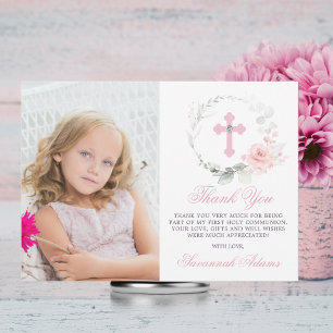 Baptism Communion Confirmation Girl Blommigt PHOTO Tack Kort