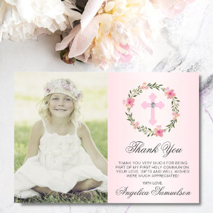 Baptism Communion Confirmation Girl Blommigt PHOTO Tack Kort