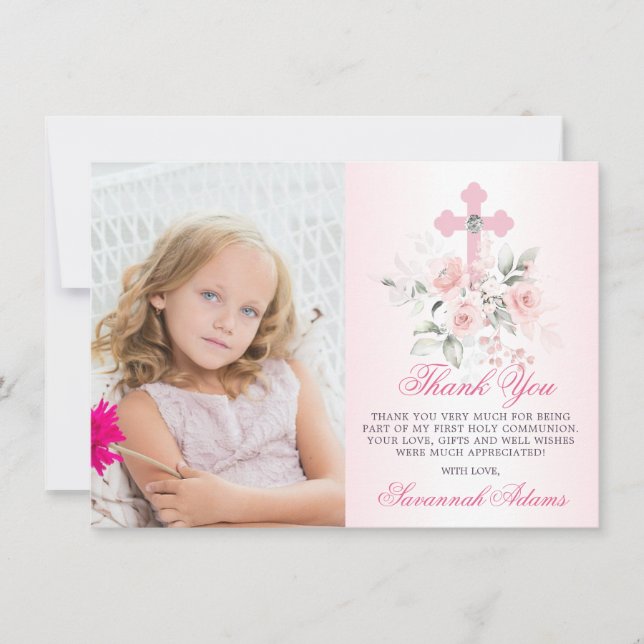 Baptism Communion Confirmation Girl Floral PHOTO Tack Kort (Framsida)