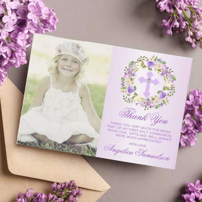 Baptism Communion Confirmation Girl Lila PHOTO Tack Kort (Skapare uppladdad)