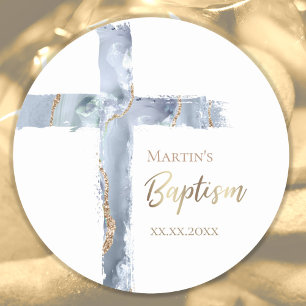 Baptism, dammig blå agate Heliga Kor Runt Klistermärke