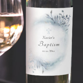 Baptism dammig blå vattenfärgsgreer vinflaska etikett