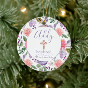Baptism Datum Christian Lila Blommigt Ornament