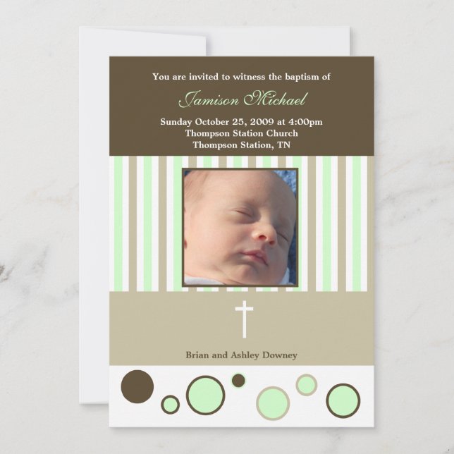 Baptism Dedication Boy Tan Brown Bubbles Inbjudningar (Framsida)