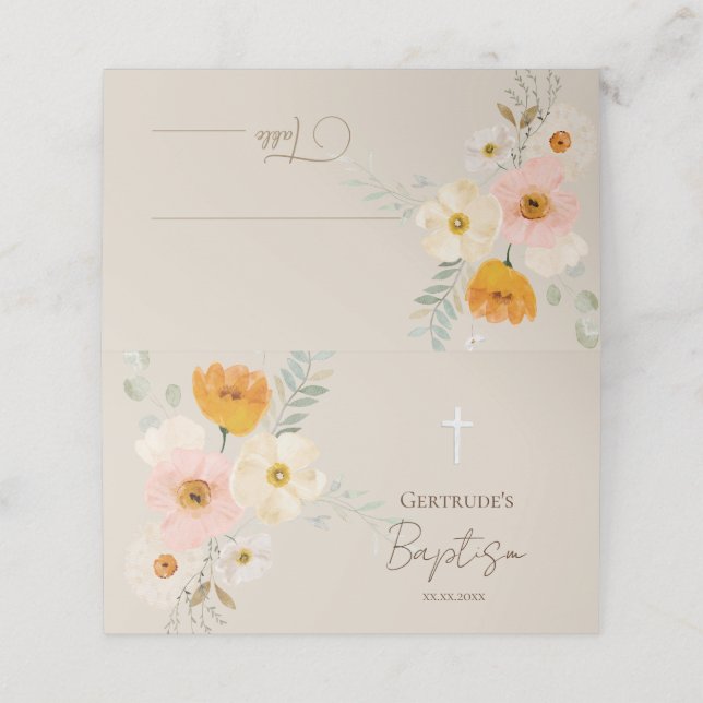 Baptism delikat bouquet-platskort placeringskort (Utvändigt utvikt)