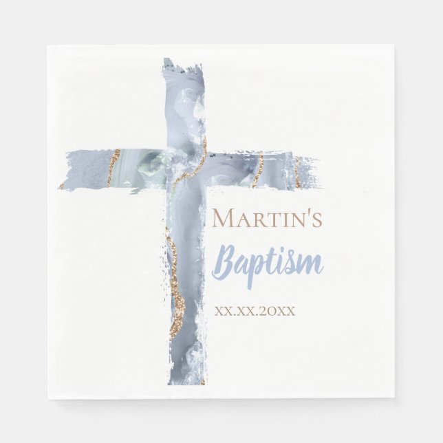 Baptism dusty blue agate Holy Cross Pappersservett (Framsidan)