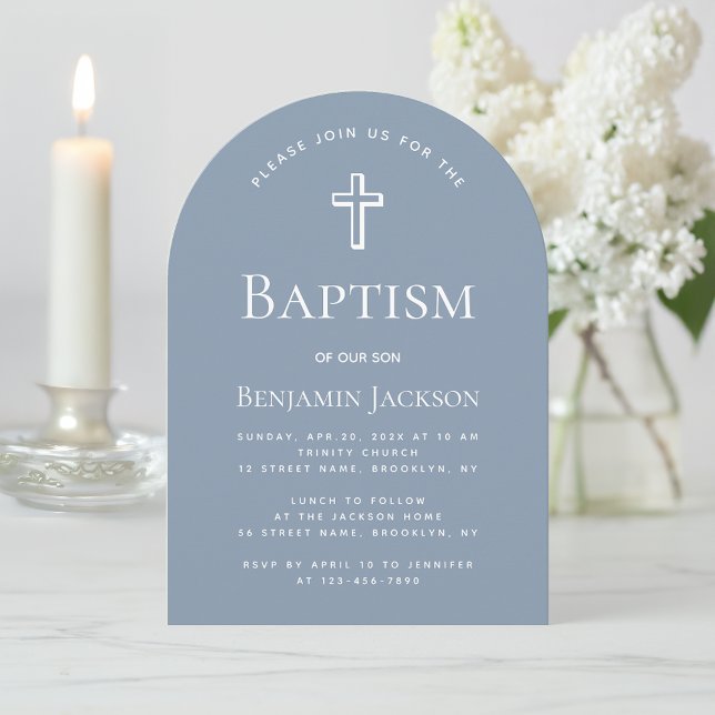 Baptism Dusty Blue Arch Simple Boy Christening Inbjudningar (Skapare uppladdad)