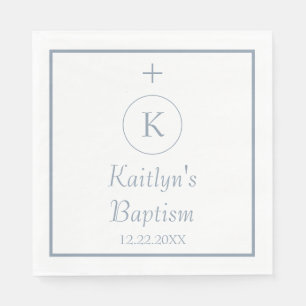 Baptism Dusty Blue Monogram eget namn Färg Pappersservett