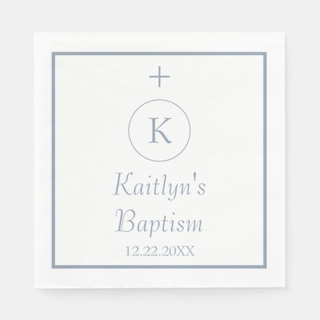 Baptism Dusty Blue Monogram eget namn Färg Pappersservett (Framsidan)