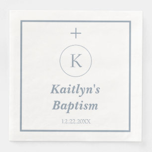 Baptism Dusty Blue White Monogram Initialer Elegan Pappersservett