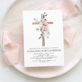 Baptism Dusty Rosa ros Greenery Eucalyptus Inbjudningar