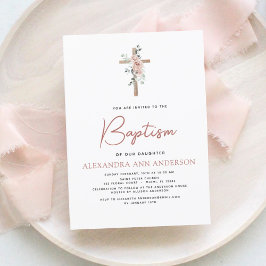 Baptism Dusty Rosa ros Greenery Eucalyptus Inbjudningar