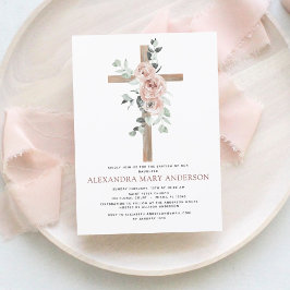 Baptism Dusty Rosa ros Greenery Eucalyptus Inbjudningar
