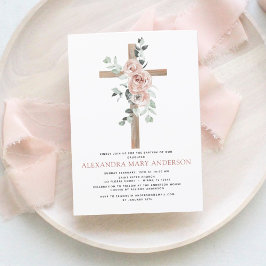 Baptism Dusty Rosa ros Greenery Eucalyptus Inbjudningar