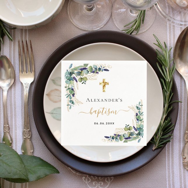 Baptism elegant av eukalyptus greenery monogram pappersservett (Skapare uppladdad)