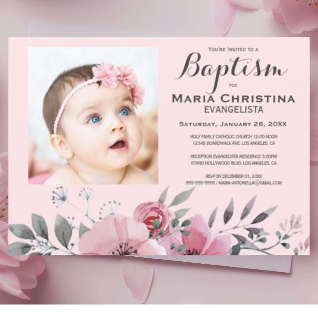 BAPTISM-Elegant för mjuk Rosa Inbjudningar (Skapare uppladdad)