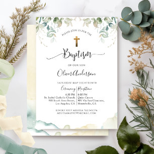 Baptism, Elegant Grey och Watercolor Boy/Girl Inbjudningar