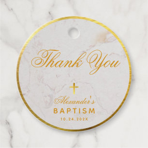 Baptism Elegant Marble Faux Gold Foil Tack Gåvor Etiketter