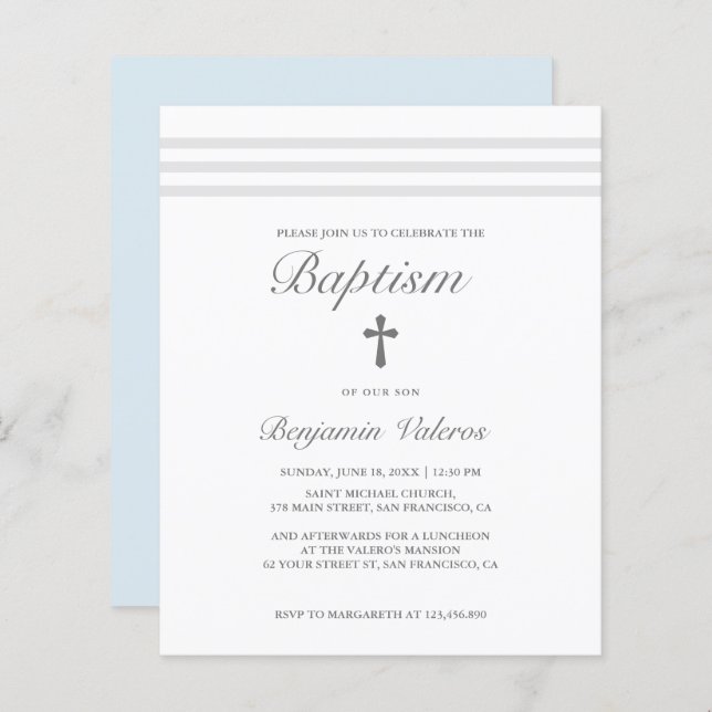 BAPTISM Elegant Stripe grått Blue Kor Budget (Fram/baksida)