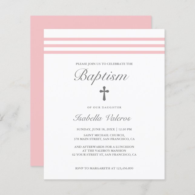 BAPTISM Elegant Stripe Pastel Rosa Kor budget (Fram/baksida)