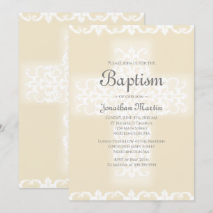 Baptism Elegant White Beige Damask Christian Kor Inbjudningar