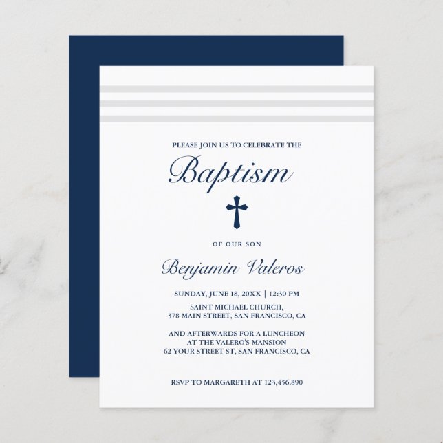BAPTISM-Eleganten Stripe grått-budgeten för flotta (Fram/baksida)