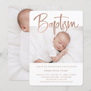Baptism Enkel minimal Ro Guld med två foton Inbjudningar