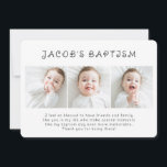 Baptism Enkel modern Chic tre foto Tack Kort<br><div class="desc">Den här enkla och klassiska designen består av serif-typografi och lägger till ett anpassningsbar-foto. Den här designen är modern,  enkel,  chic,  lekfull och roligt.</div>