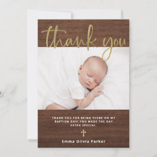Baptism Enkel Rustic-utseende och Guld med Photo Tack Kort
