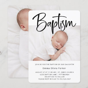 Baptism Enkelt, minimalt svartvitt och vitt två f Inbjudningar