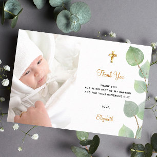 Baptism eucalyptus anpassningsbar fotovit guld tack kort