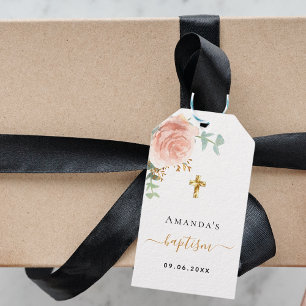 Baptism Eucalyptus flickan rosa ros guld Presentetikett