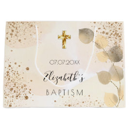 Baptism eucalyptus glitter golden monogram