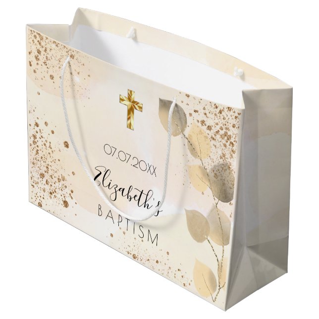 Baptism eucalyptus glitter golden monogram (Baksidan Vinklad)