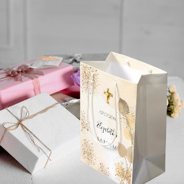 Baptism eucalyptus glitter golden monogram