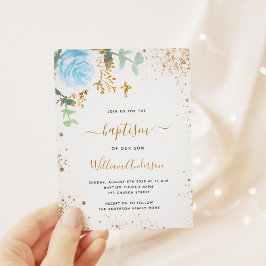 Baptism Eucalyptus greenery blue guld blommigt boy Inbjudningar