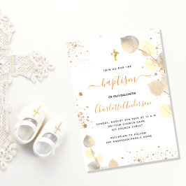 Baptism eucalyptus greenery glitter kor golden inbjudan vykort