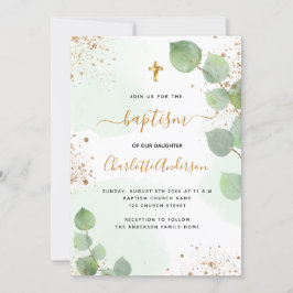 Baptism Eucalyptus greenery glitter kor Inbjudningar