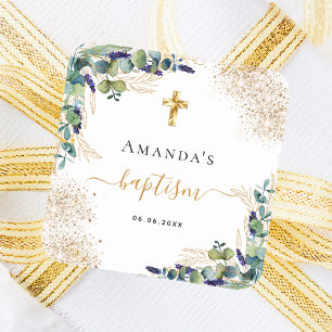 Baptism Eucalyptus greenery glitter monogram Fyrkantigt Klistermärke