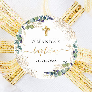 Baptism Eucalyptus greenery glitter monogram Runt Klistermärke