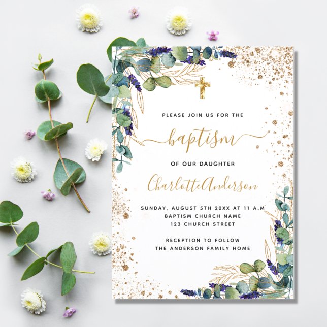 Baptism Eucalyptus greenery guld kor Inbjudan Vykort (Skapare uppladdad)